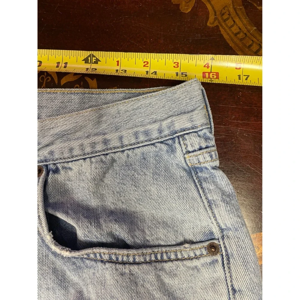 nuuds Curvy High Waisted Straight Leg Distressed Jeans Light Wash Blue Grunge 29